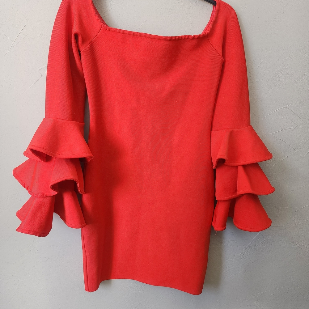Elegant Red Ruffle Sleeve Dress